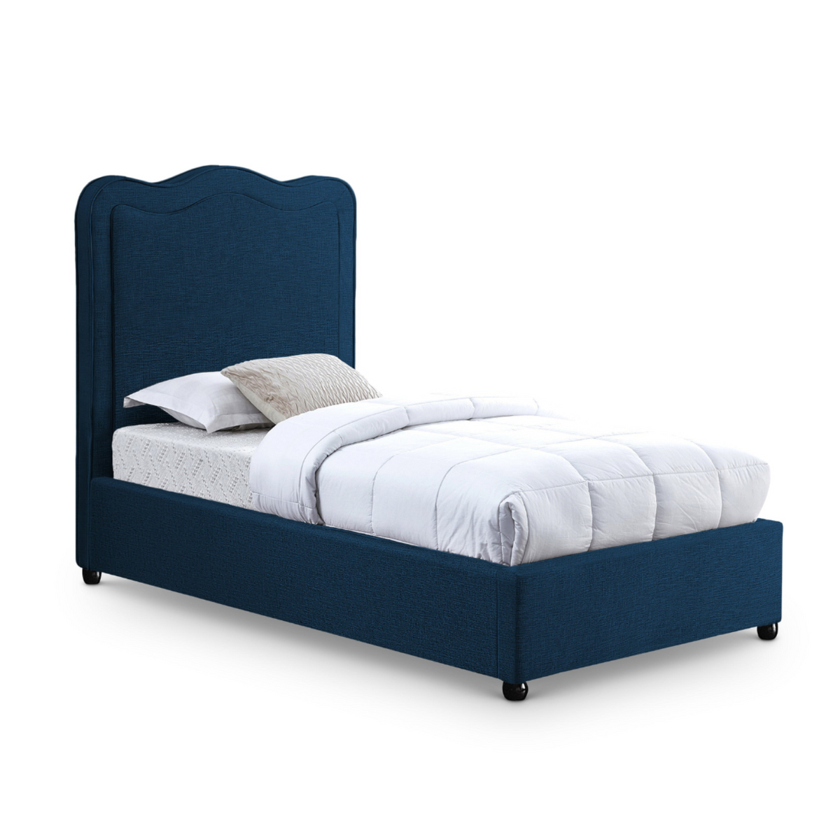 Felix Navy Linen Textured Fabric Upholstered Bed