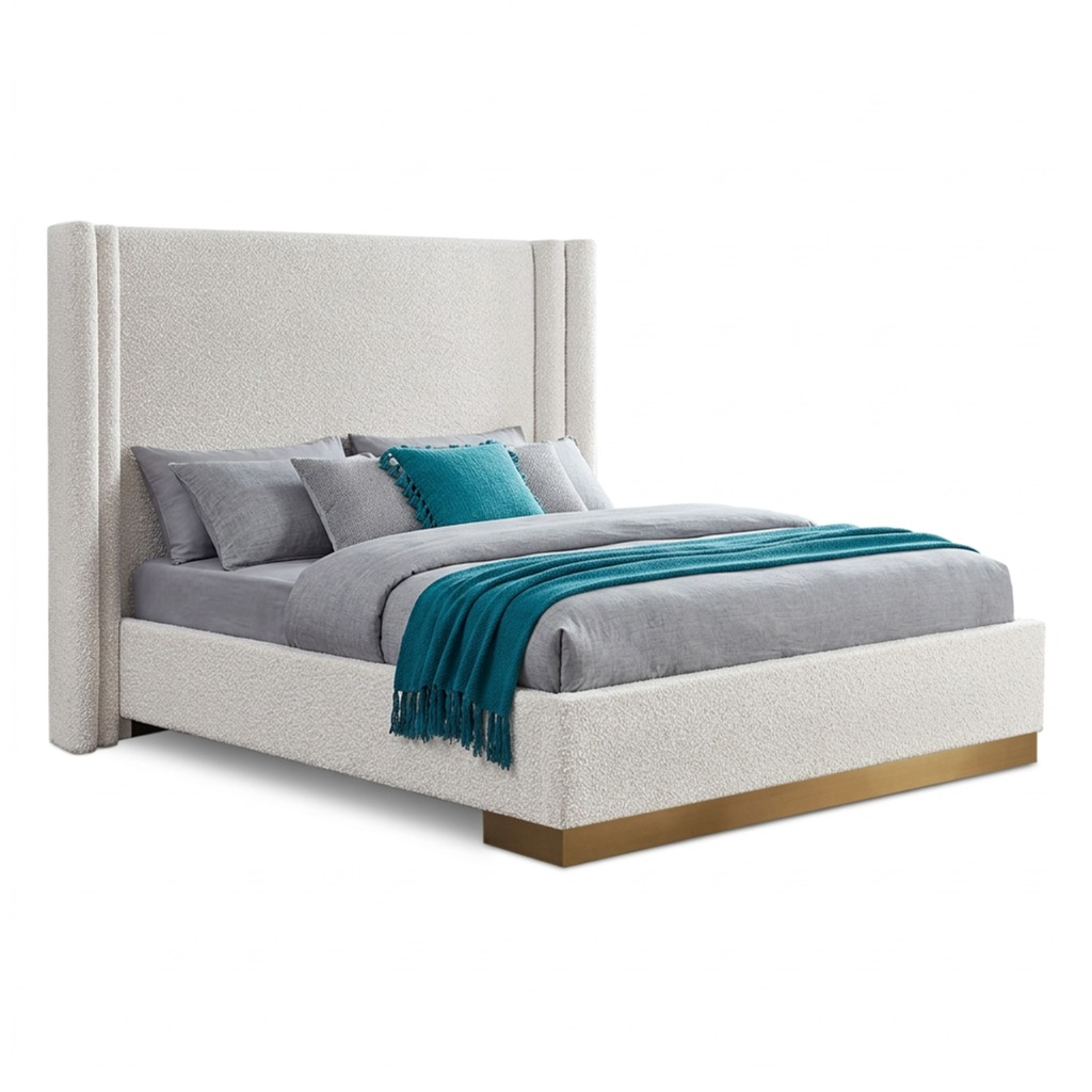 Halton Cream Boucle Fabric Upholstered Bed