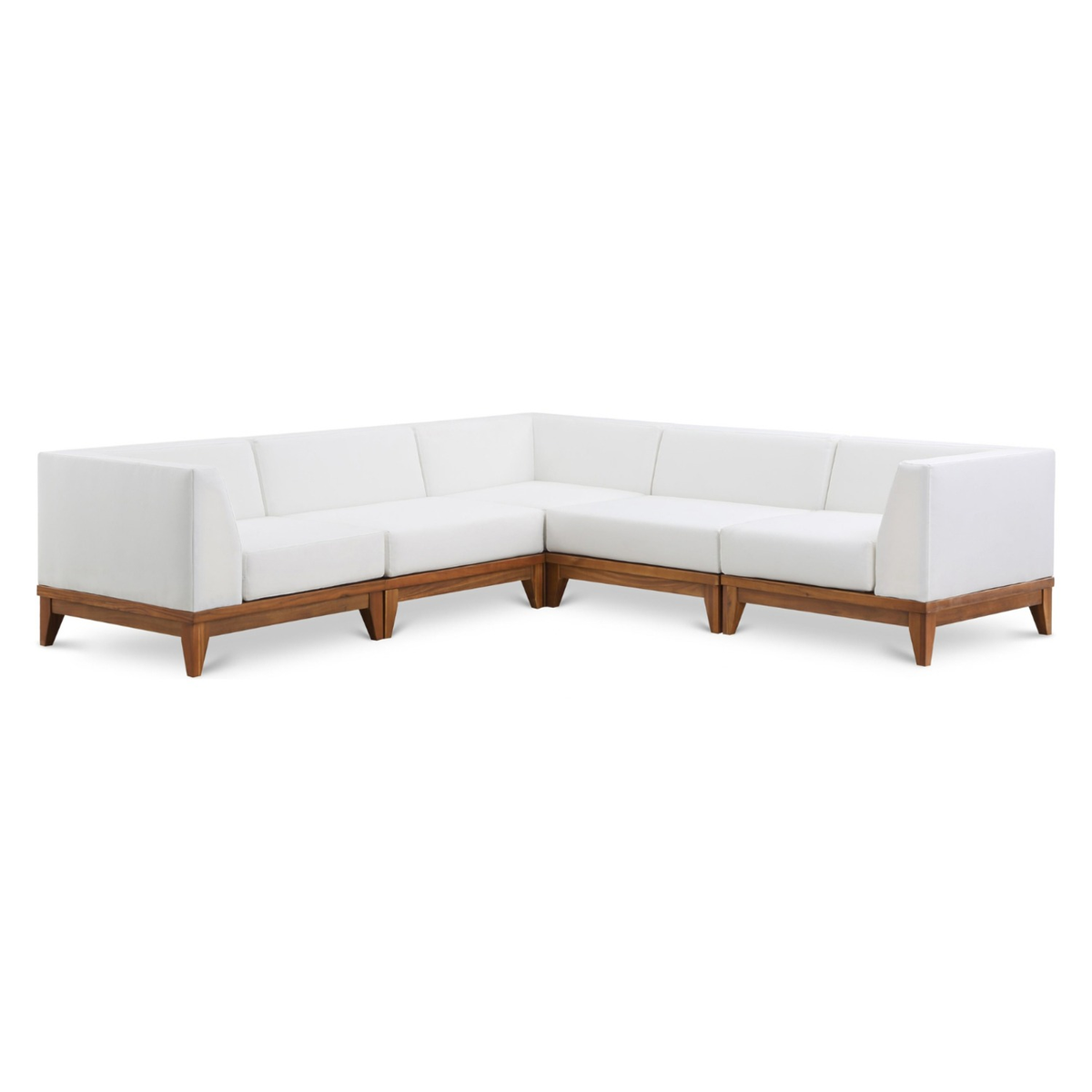 Rio 96.5in Off White Water Resistant Fabric Upholstered 5 Piece Patio Modular Sectional Sofa