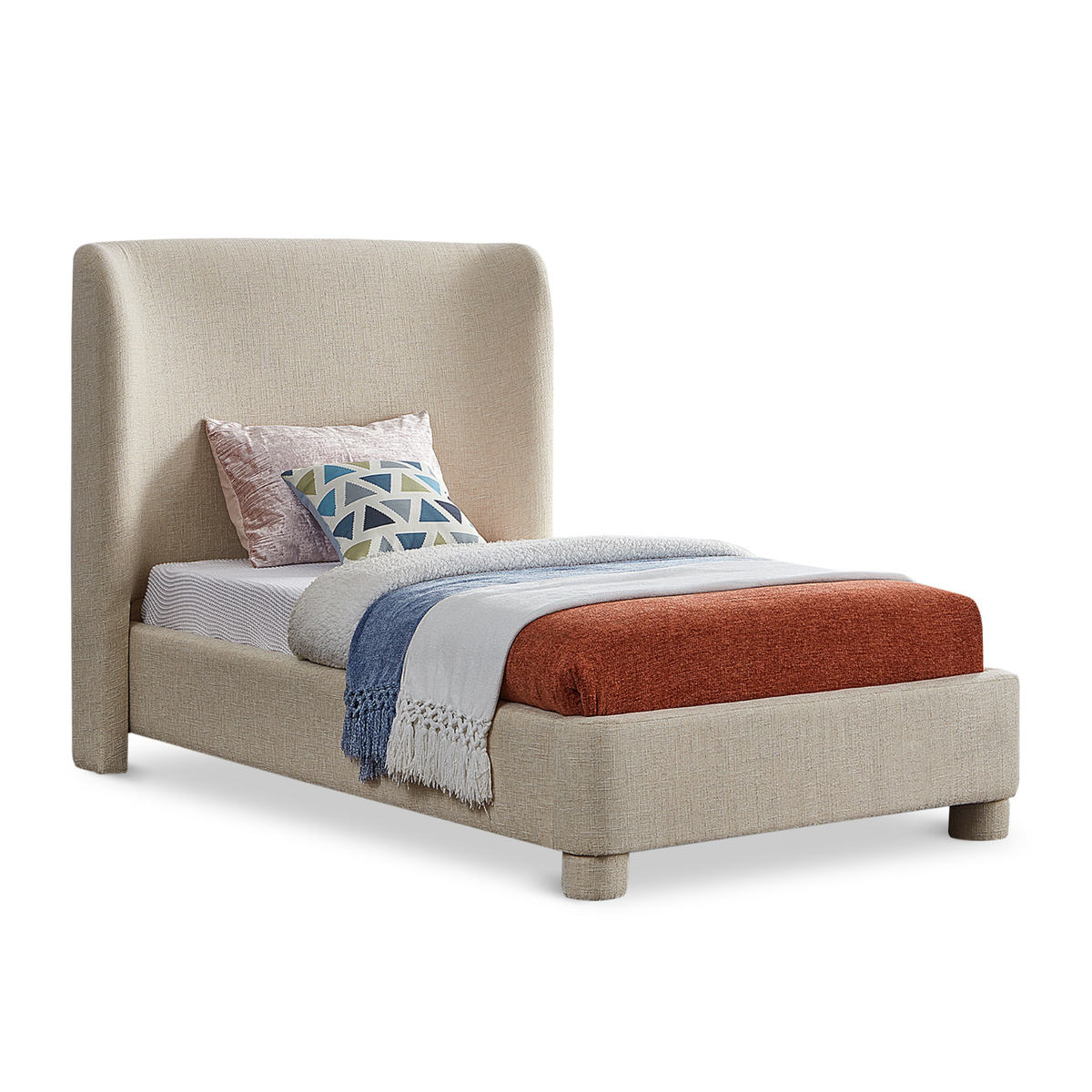 Penny Beige Linen Textured Fabric Upholstered Bed