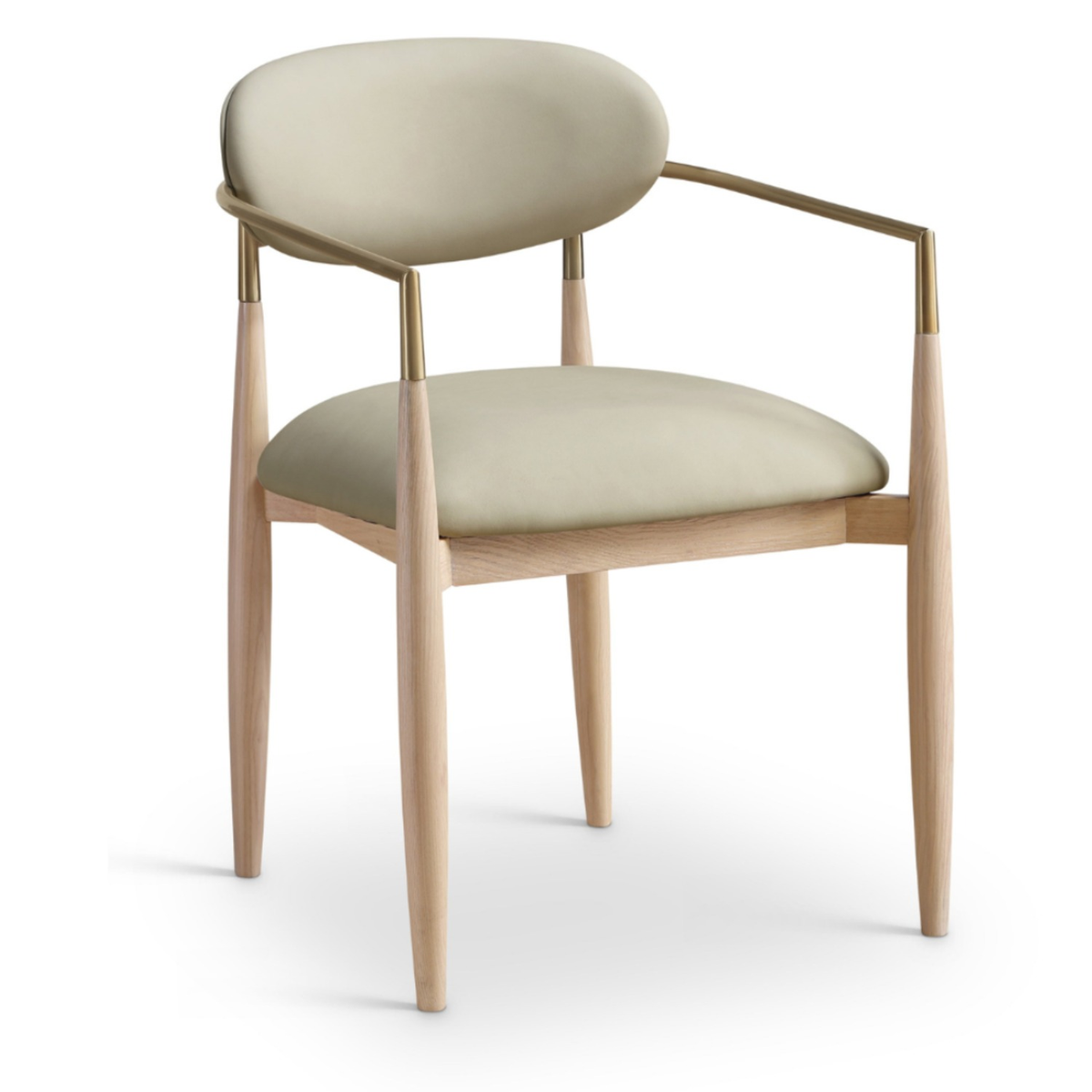 Riccio Taupe Vegan Leather Upholstered Dining Arm Chair Set of 2