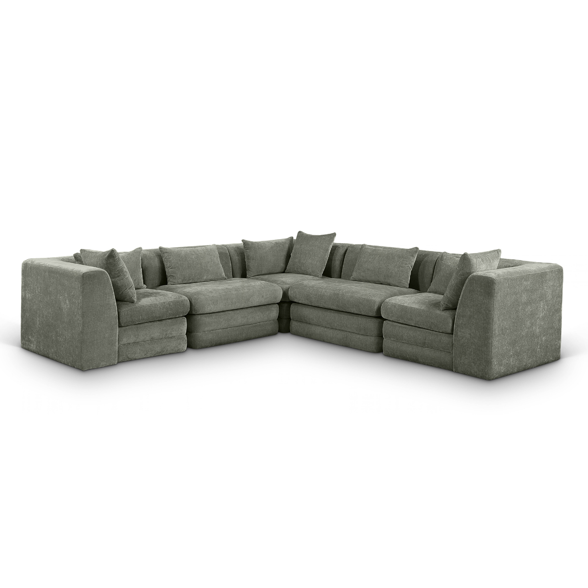 Stellar 114" Green Chenille Fabric Upholstered 5Pc. Modular Sectional, primary product view