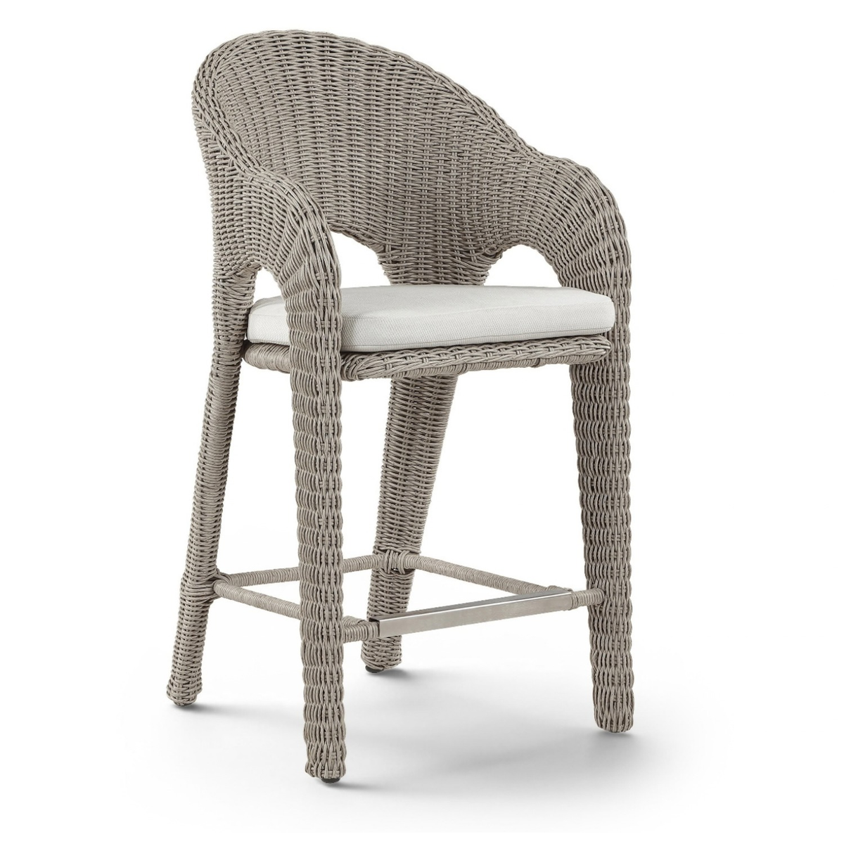 Seacrest Taupe Olefin Water Resistant Fabric And Wicker Outdoor Patio Bar Stool
