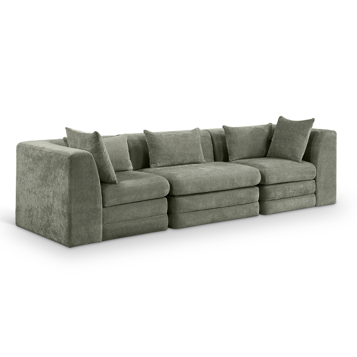 Stellar 114in Green Chenille Fabric Upholstered 3 Piece Modular Sofa