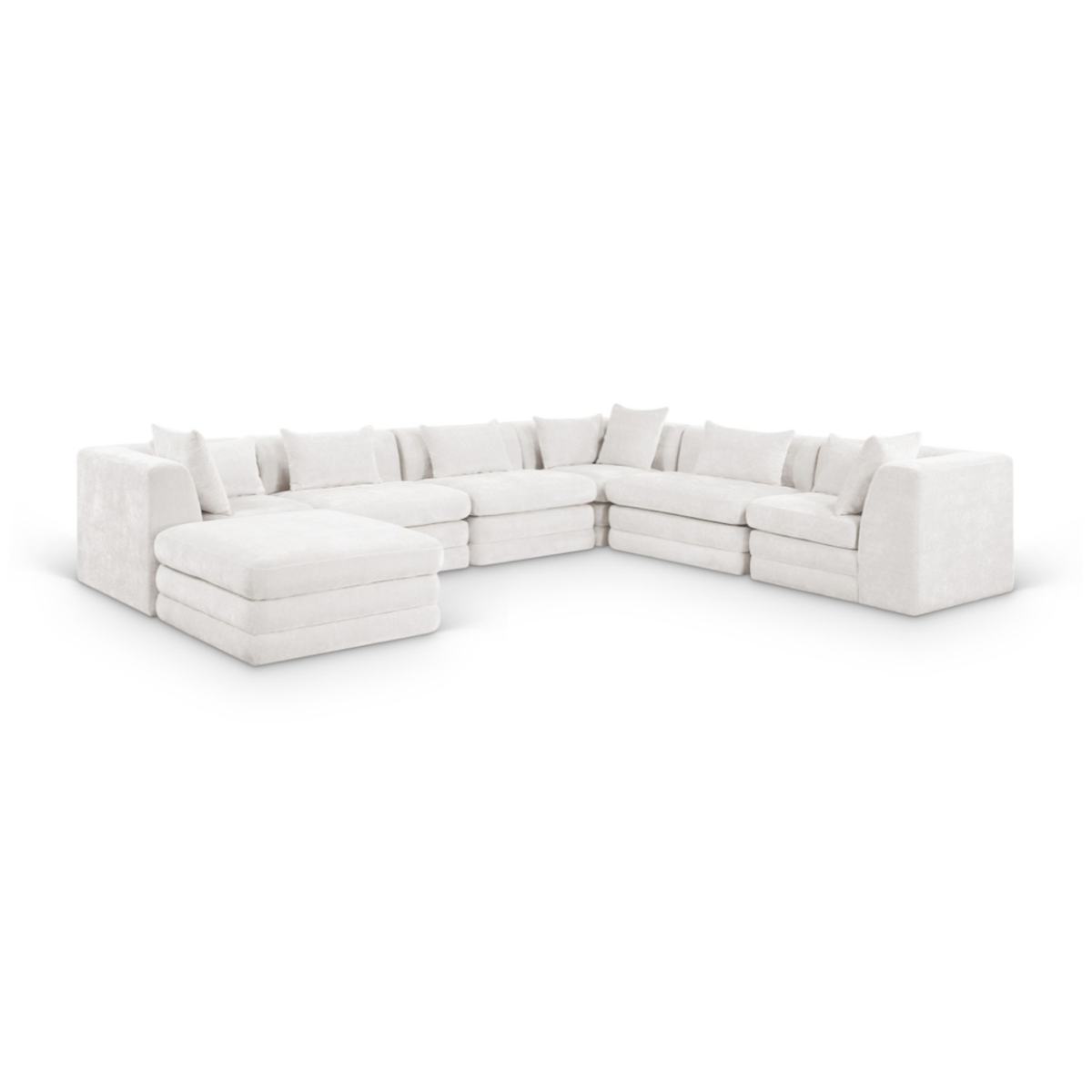 Stellar 152in Cream Chenille Fabric Upholstered 7 Piece Modular Sectional Sofa