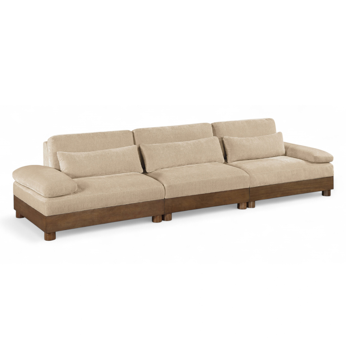 Turin 13 5 .5in Beige Chenille Fabric Upholstered 3 Piece. Modular Sofa