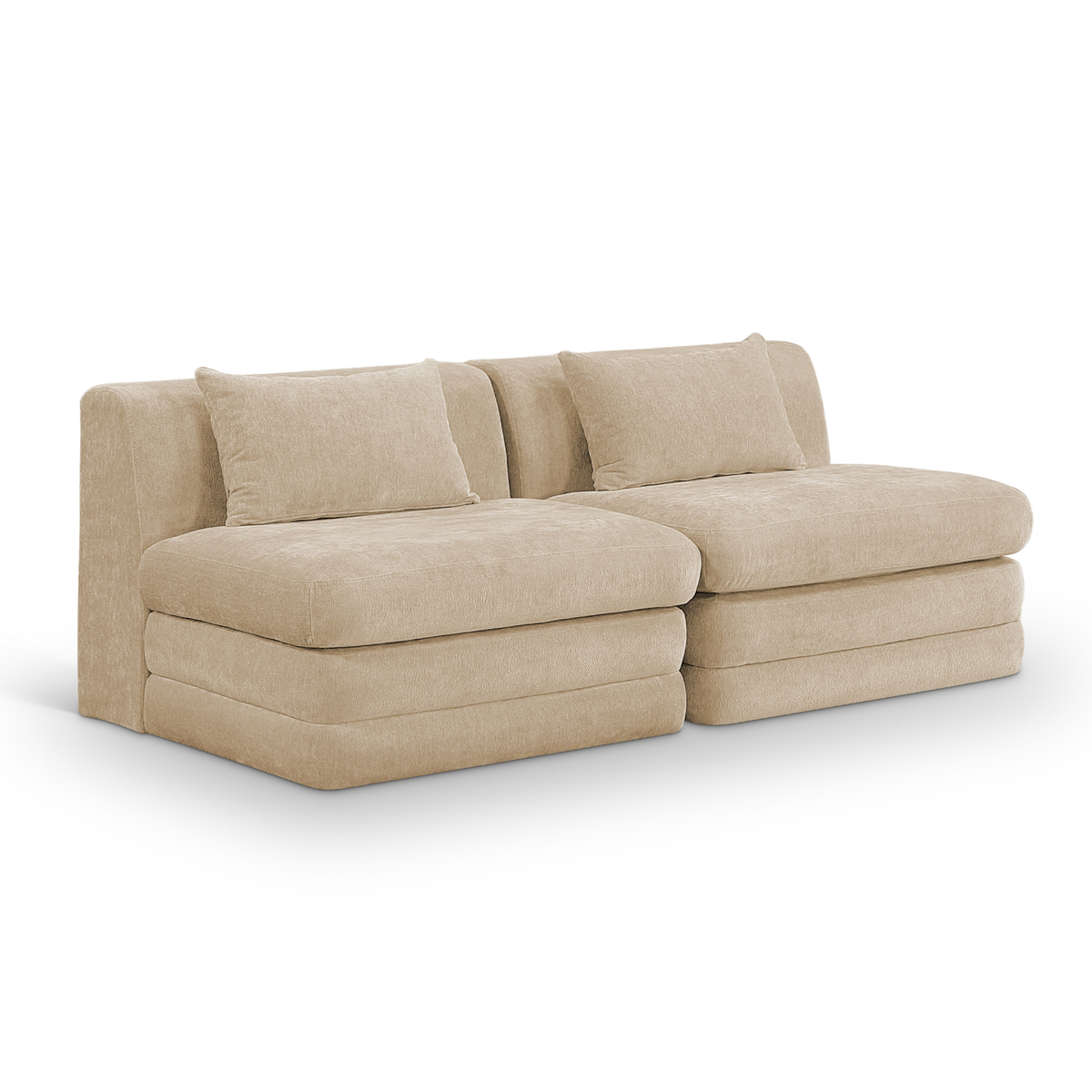 Stellar 76in Beige Chenille Fabric Upholstered 2Piece Modular Sofa