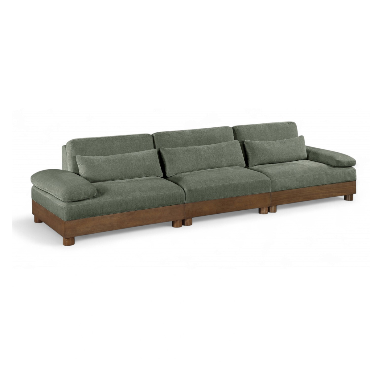 Turin 13 5 .5in Green Chenille Fabric Upholstered 3 Piece. Modular Sofa