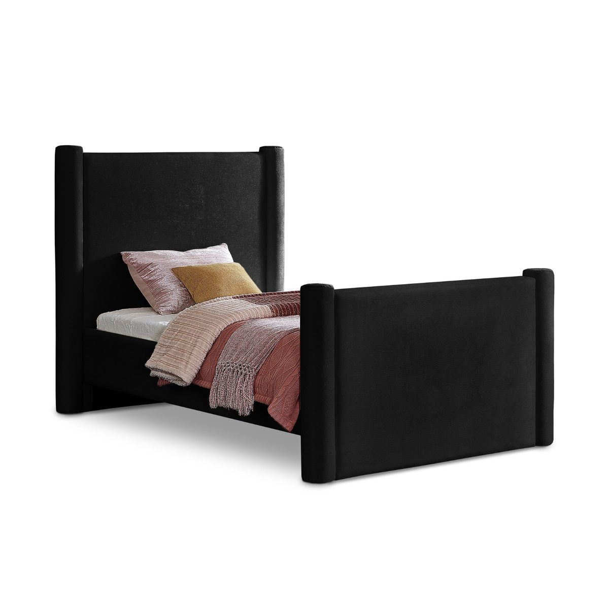 Elias Black Velvet Upholstered Bed