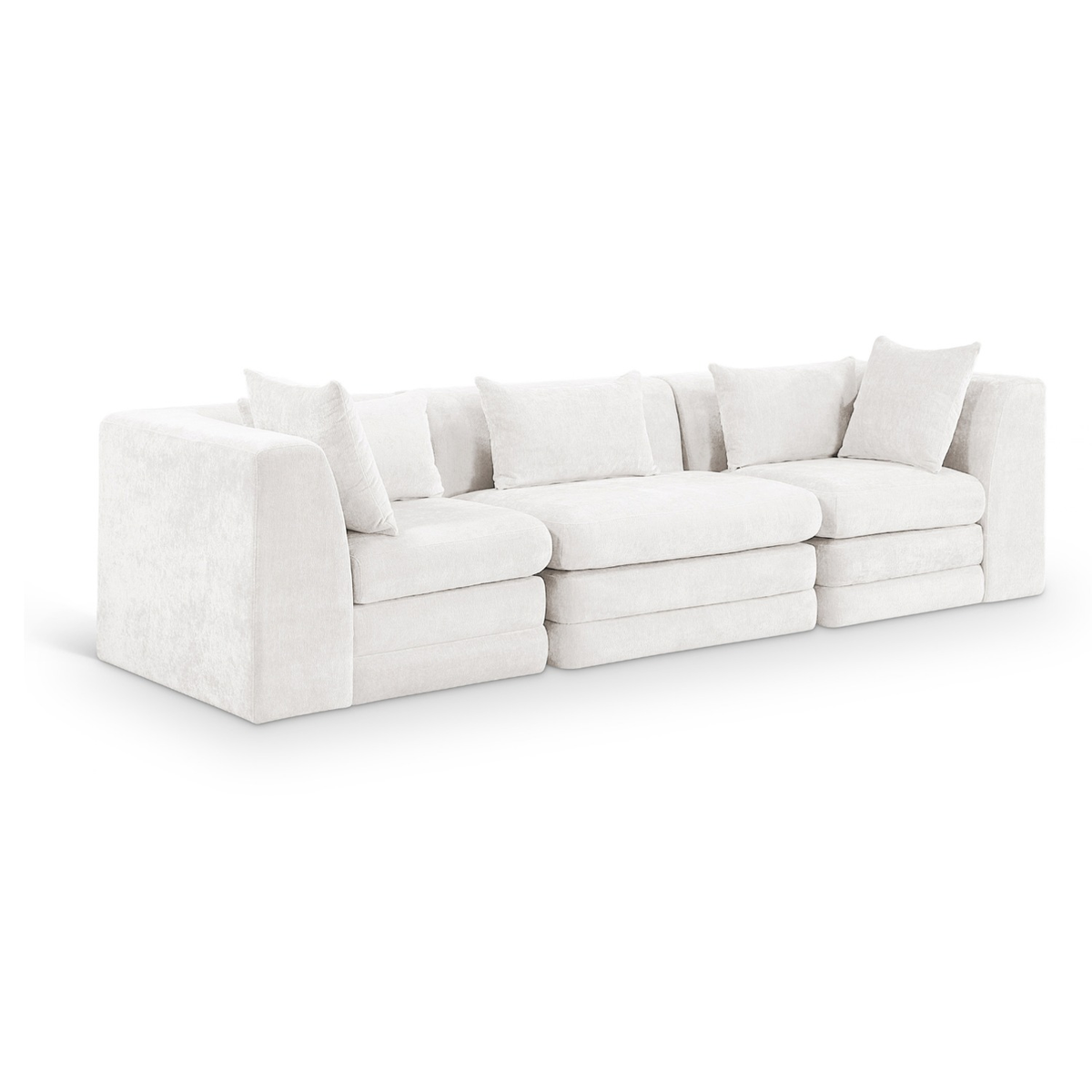 Stellar 114in Cream Chenille Fabric Upholstered 3 Piece Modular Sofa