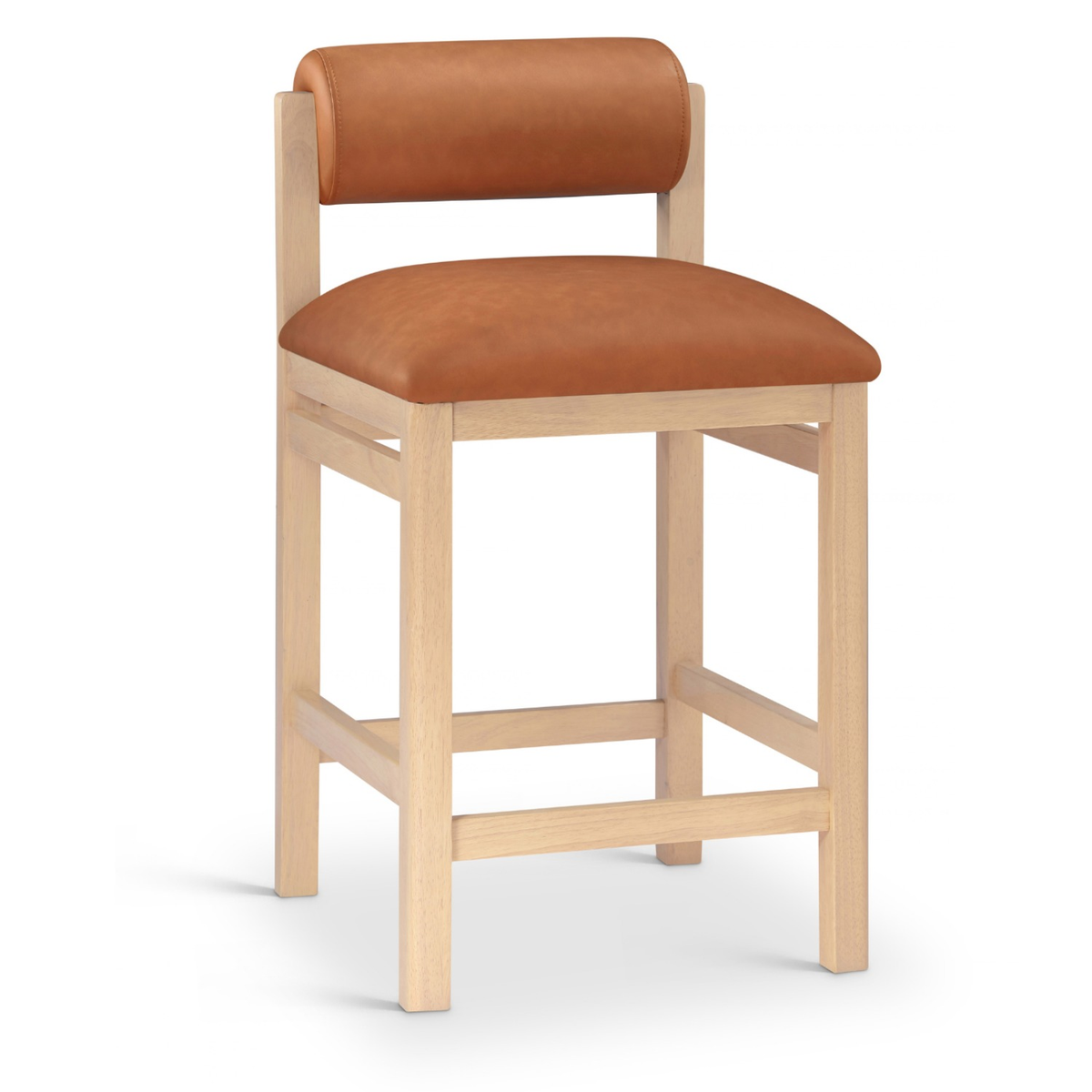Roundhill Cognac Vegan Leather Upholstered Counter Stool Set of 2