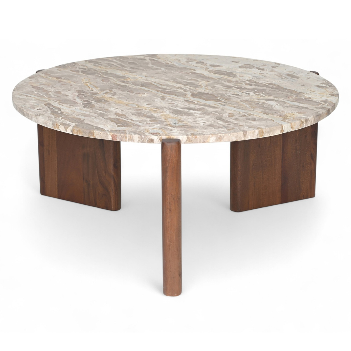 Varenna Beige Genuine Marble Top And Acacia Wood Base Coffee Table