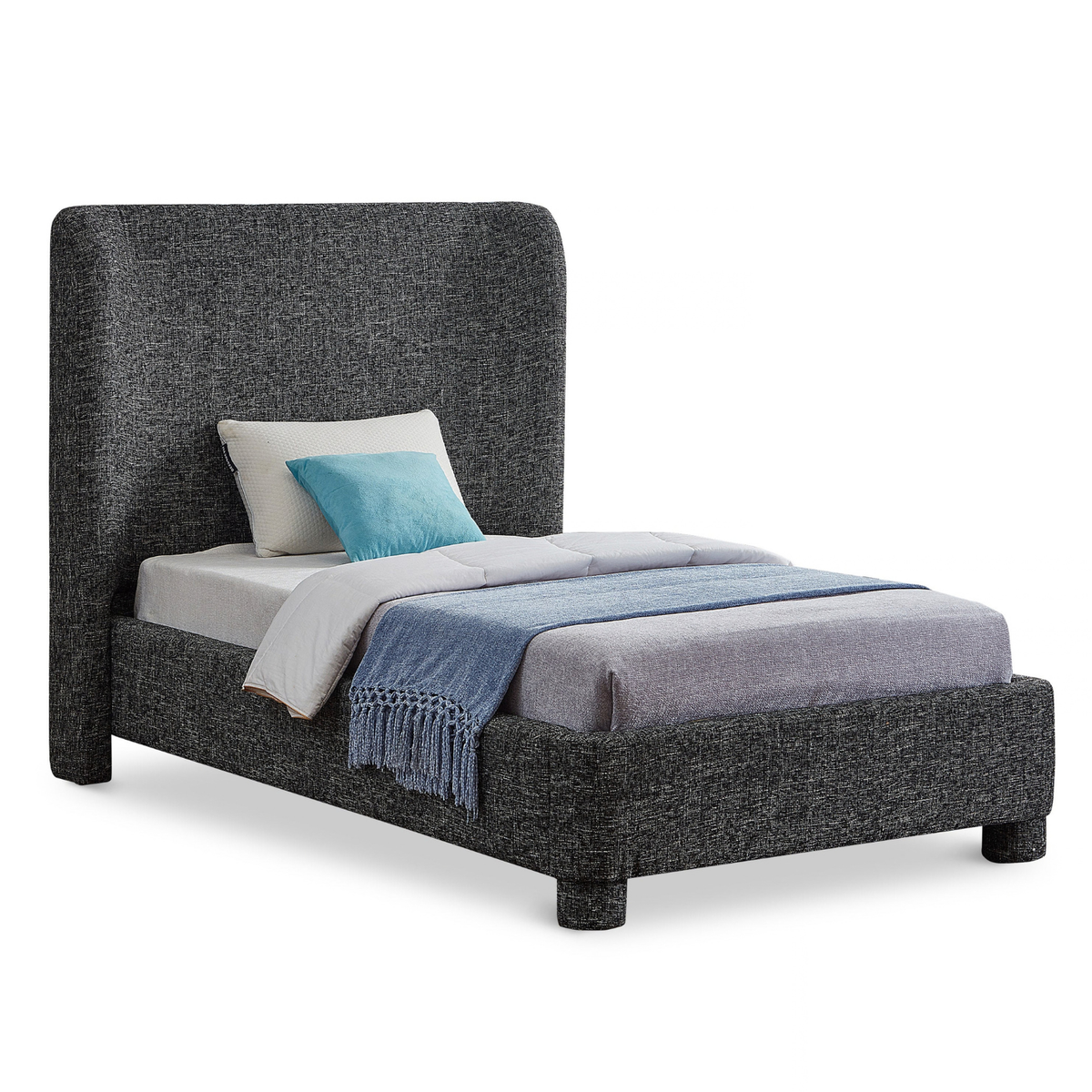Penny Black Linen Textured Fabric Upholstered Bed