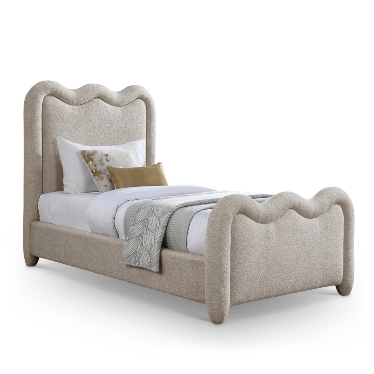 Gavin Beige Chenille Fabric Upholstered Bed