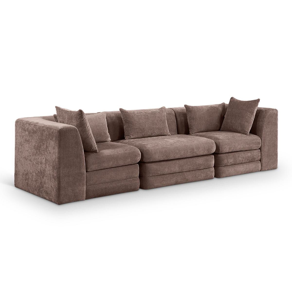 Stellar 11 4in Brown Chenille Fabric Upholstered 3 Piece. Modular Sofa