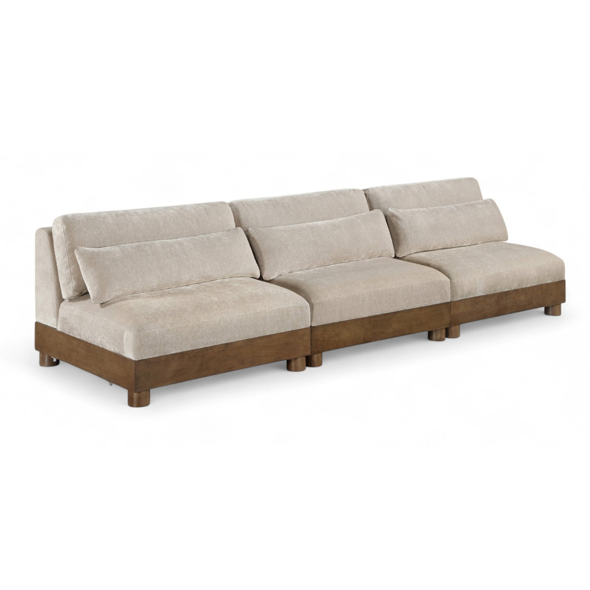 Turin 120in Taupe Chenille Fabric Upholstered 3 Piece. Modular Sofa