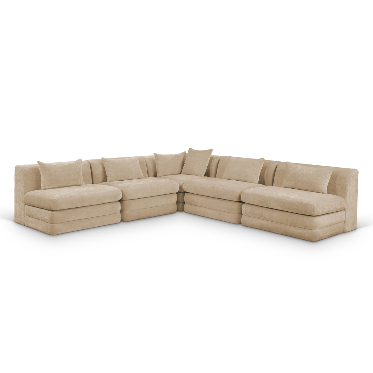 Stellar 114in Beige Chenille Fabric Upholstered 5 Piece Modular Sectional Sofa