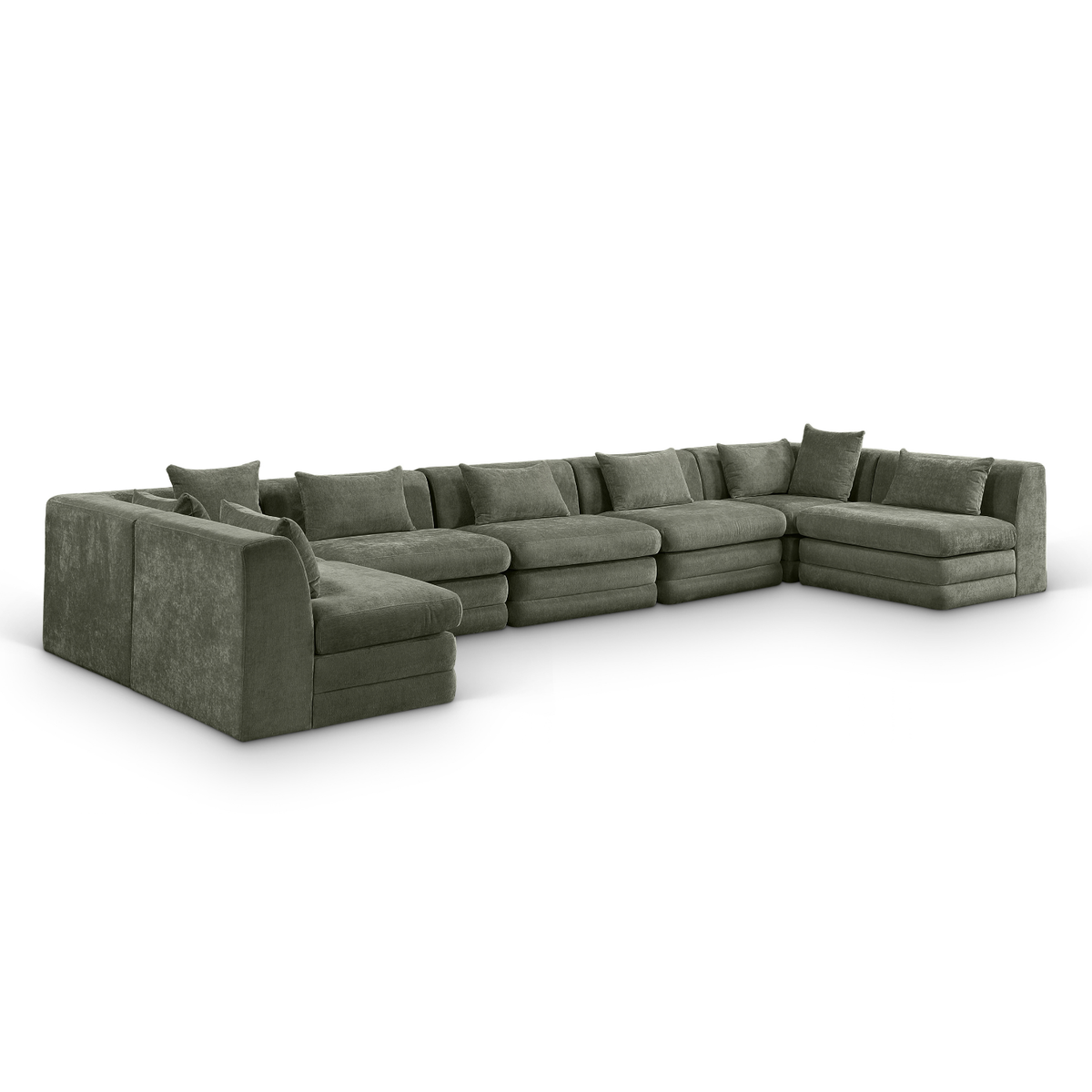 Stellar 190in Green Chenille Fabric Upholstered 7 Piece Modular Sectional Sofa