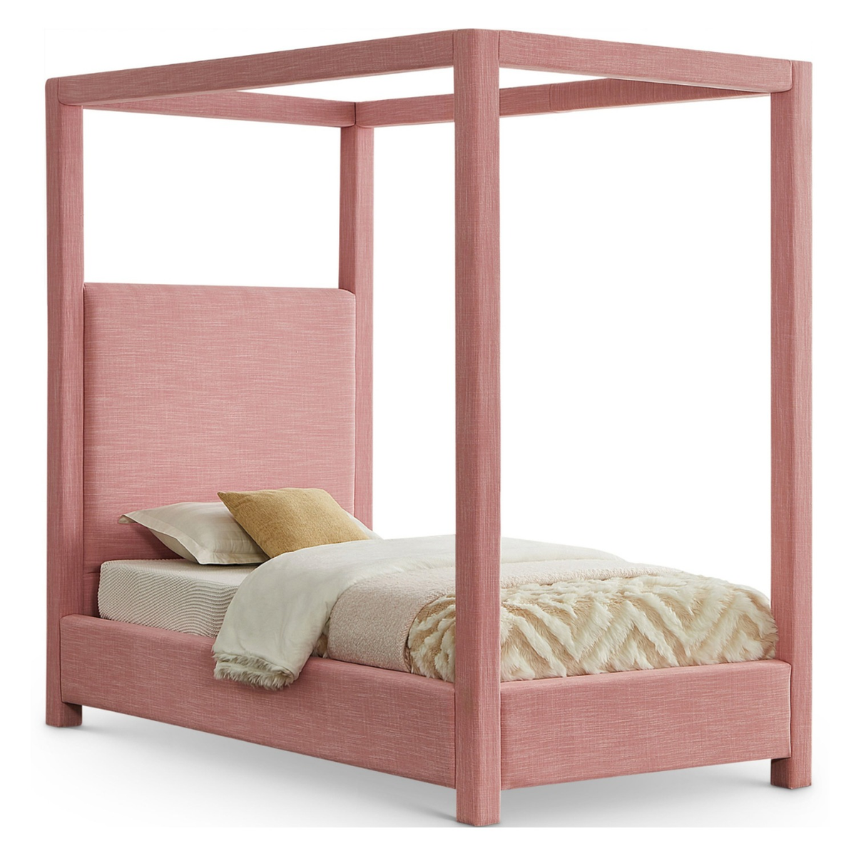 Emerson Pink Linen Textured Fabric Upholstered Bed