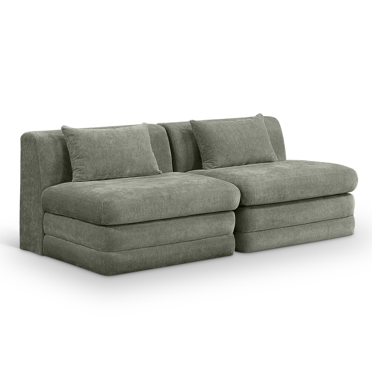 Stellar 76in Green Chenille Fabric Upholstered 2Piece Modular Sofa
