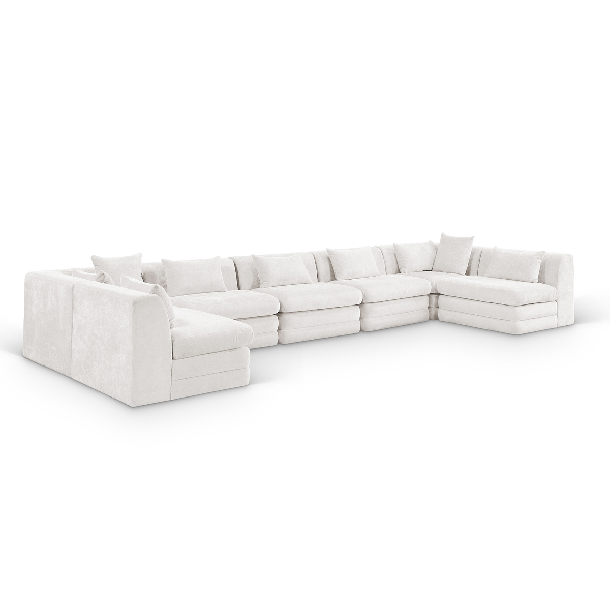 Stellar 190in Cream Chenille Fabric Upholstered 7 Piece Modular Sectional Sofa