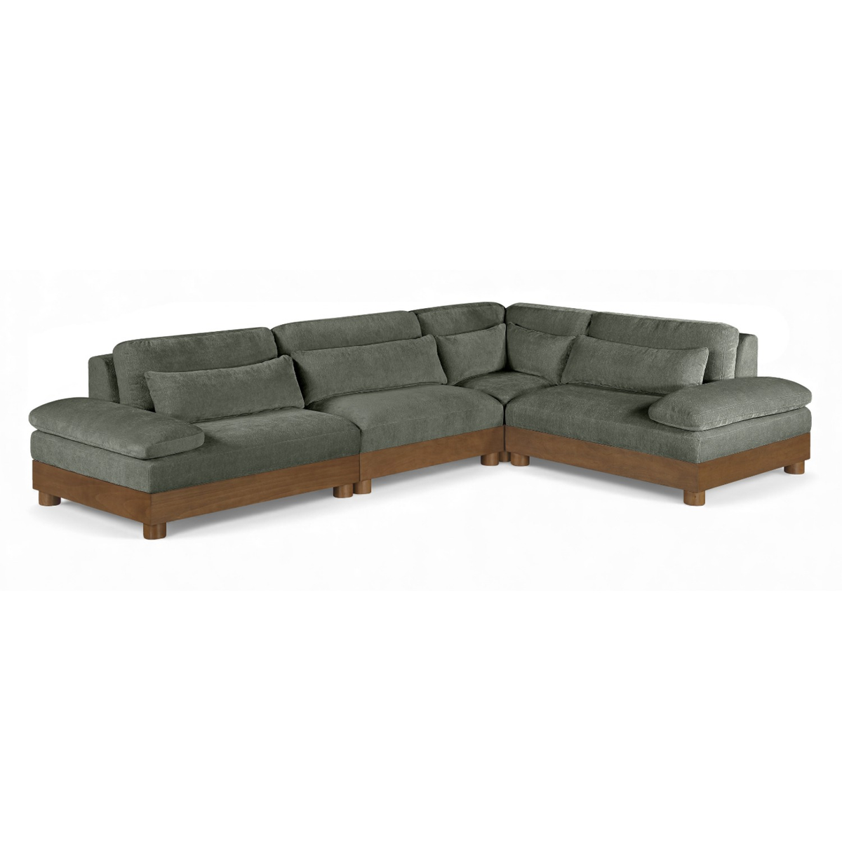 Turin 127.75in Green Chenille Fabric Upholstered 4 Piece Modular Sectional Sofa