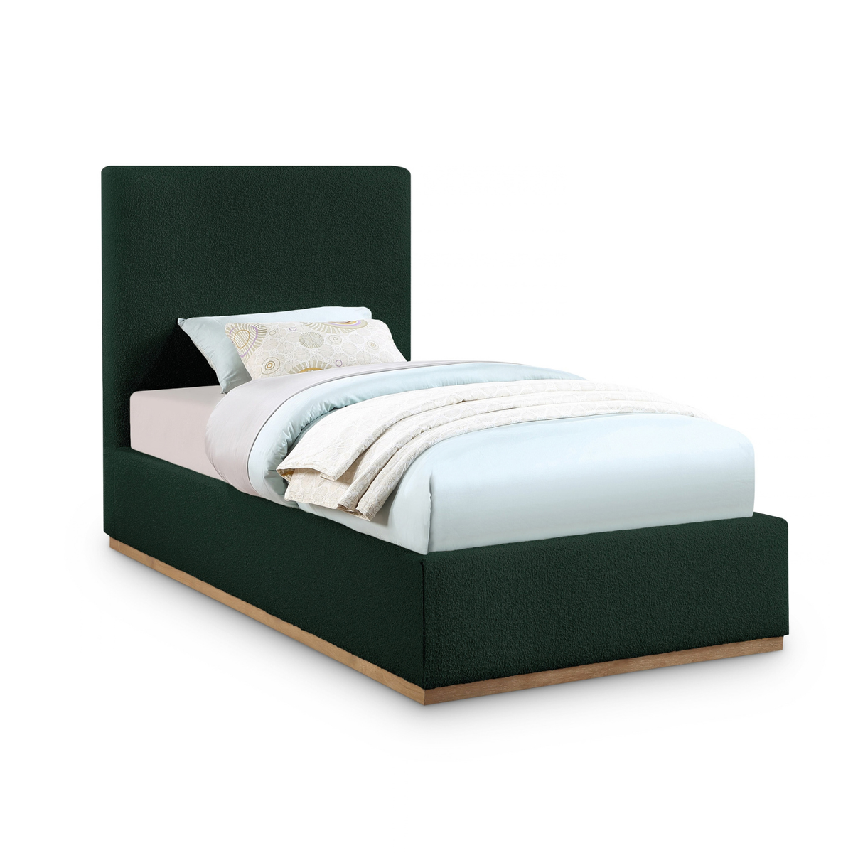 Monaco Green Boucle Fabric Upholstered Bed
