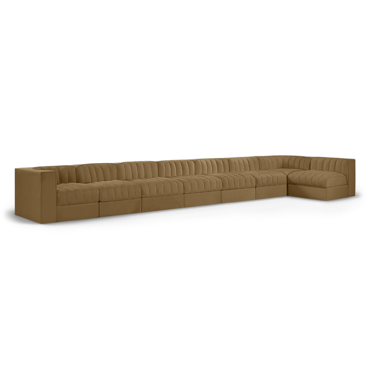 Rummi Saddle Velvet Performance Fabric Upholstered 8 Piece Modular Sectional Sofa