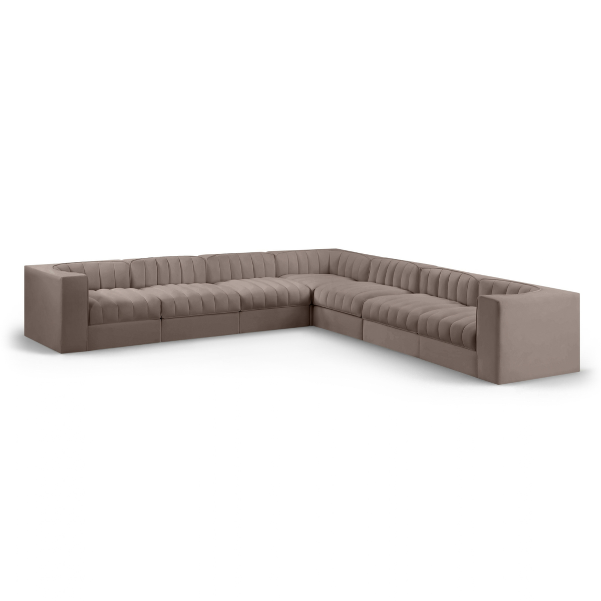 Rummi Taupe Velvet Performance Fabric Upholstered 7 Piece Modular Sectional Sofa