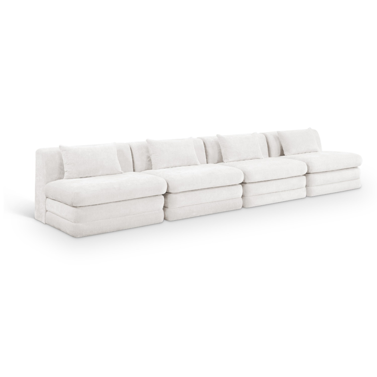 Stellar 152in Cream Chenille Fabric Upholstered 4 Piece Modular Sofa