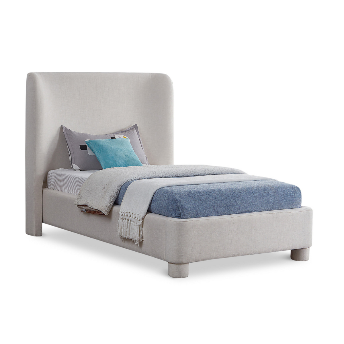 Penny Cream Linen Textured Fabric Upholstered Bed