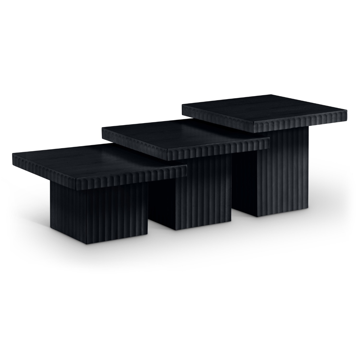 Spencer Black Solid Wood And Oak Veneer 3 Piece Coffee Table