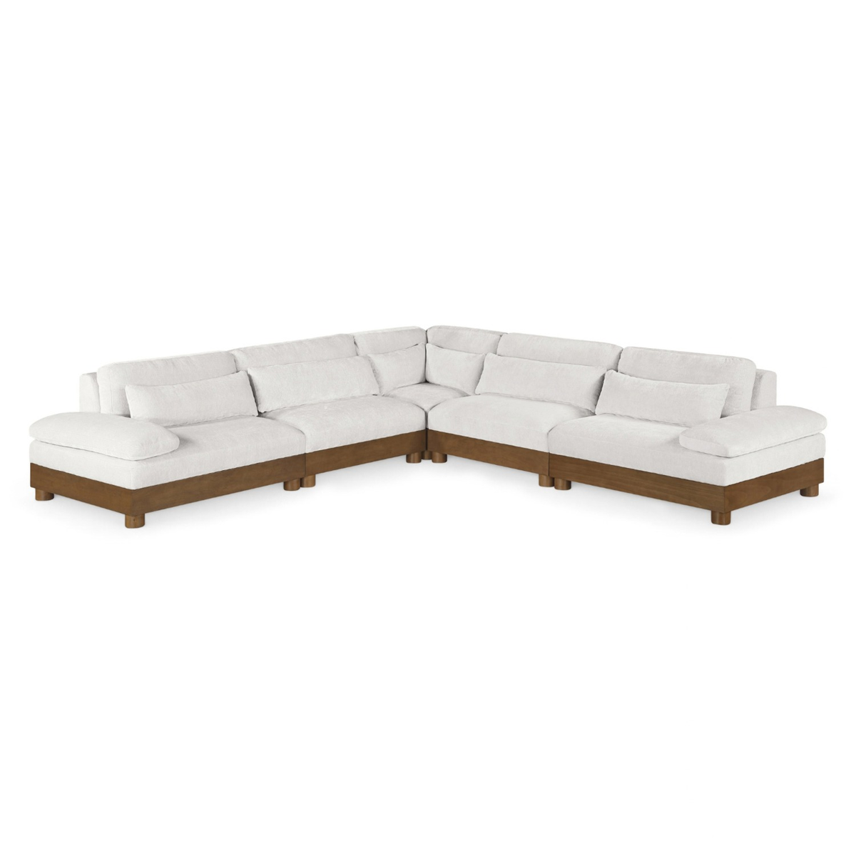 Turin 127.75in Cream Chenille Fabric Upholstered 5 Piece Modular Sectional Sofa