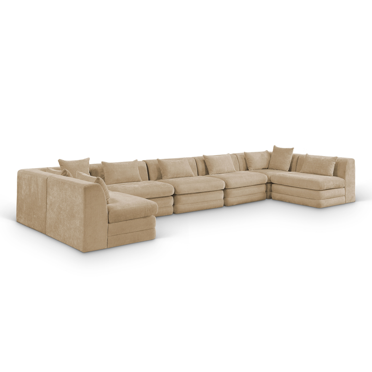 Stellar 190in Beige Chenille Fabric Upholstered 7 Piece Modular Sectional Sofa