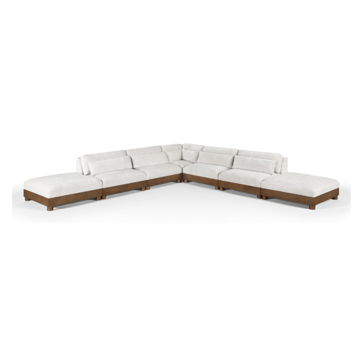 Turin 160in Cream Chenille Fabric Upholstered 7 Piece Modular Sectional Sofa