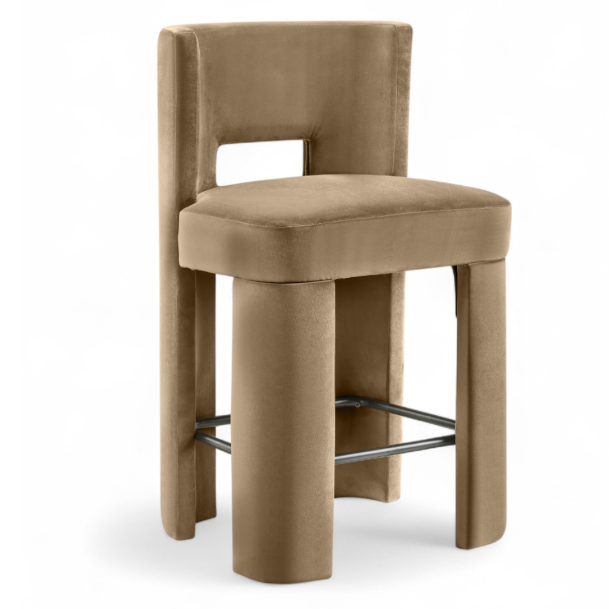 Zuno Beige Velvet Performance Fabric Upholstered Counter Stool Set of 2