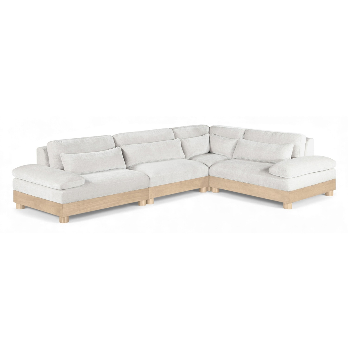 Turin 127.75in Cream Chenille Fabric Upholstered 4 Piece Modular Sectional Sofa