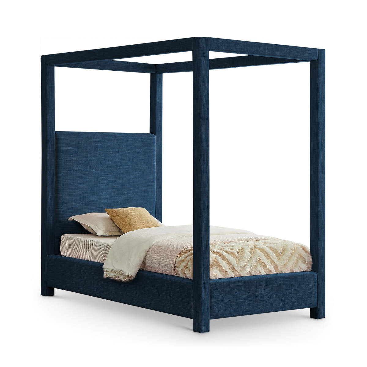 Emerson Navy Linen Textured Fabric Upholstered Bed