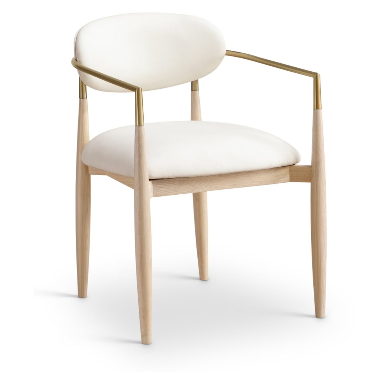 Riccio Cream Vegan Leather Upholstered Dining Arm Chair Set of 2