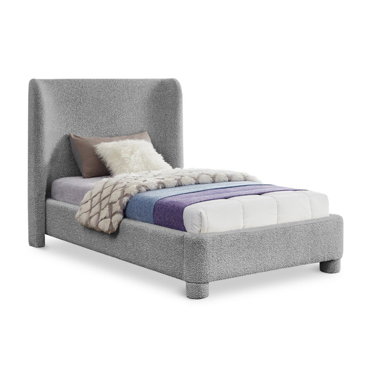 Penny Grey Boucle Fabric Upholstered Bed