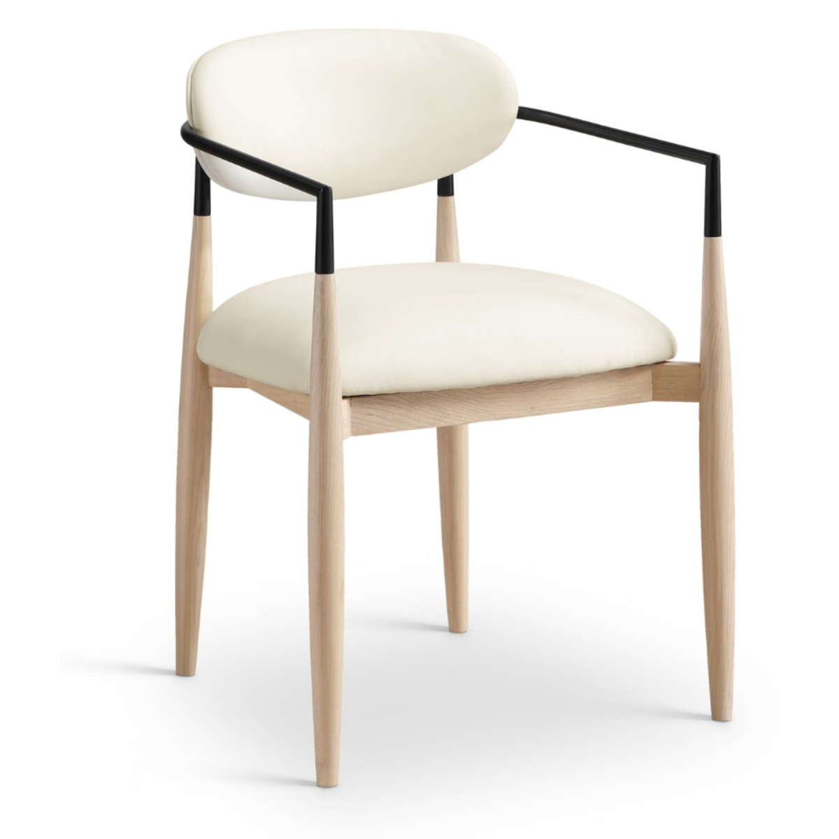 Riccio Cream Vegan Leather Upholstered Dining Arm Chair Set of 2