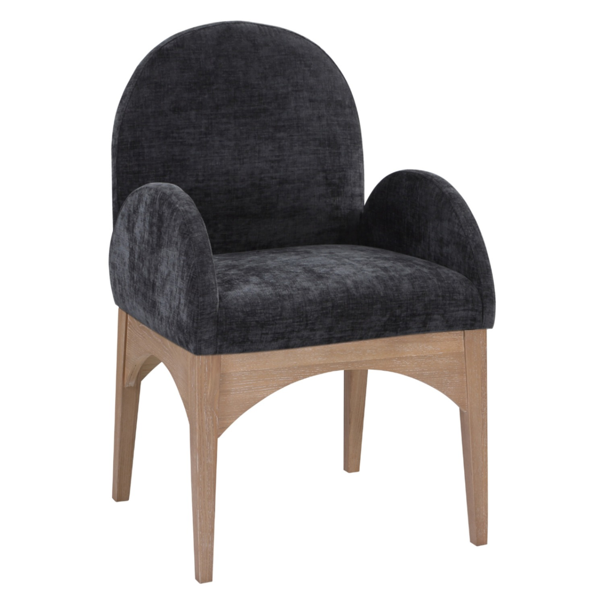Waldorf Black Chenille Fabric Upholstered Dining Arm Chair Set of 2