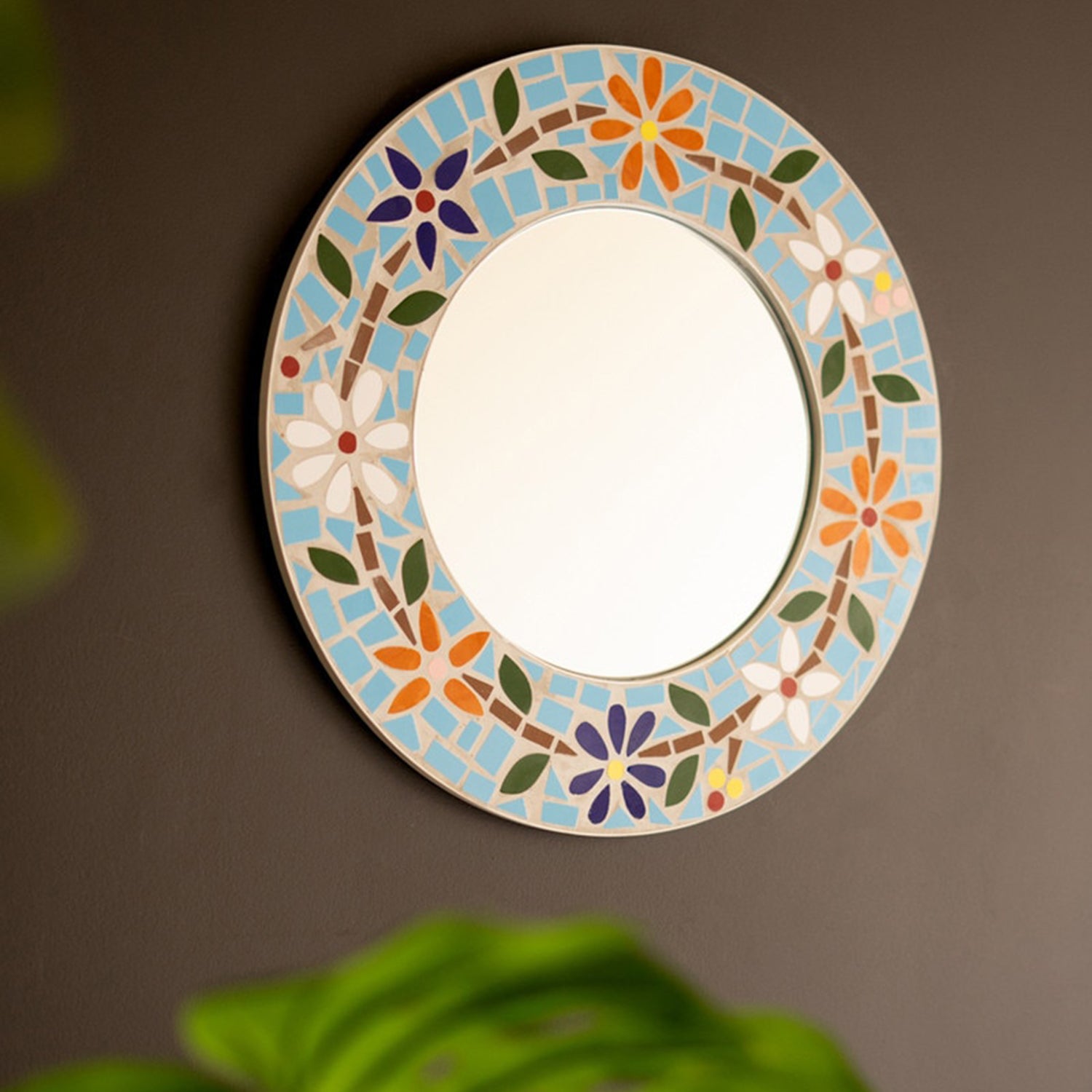 Round Mosaic Tile Framed Mirror