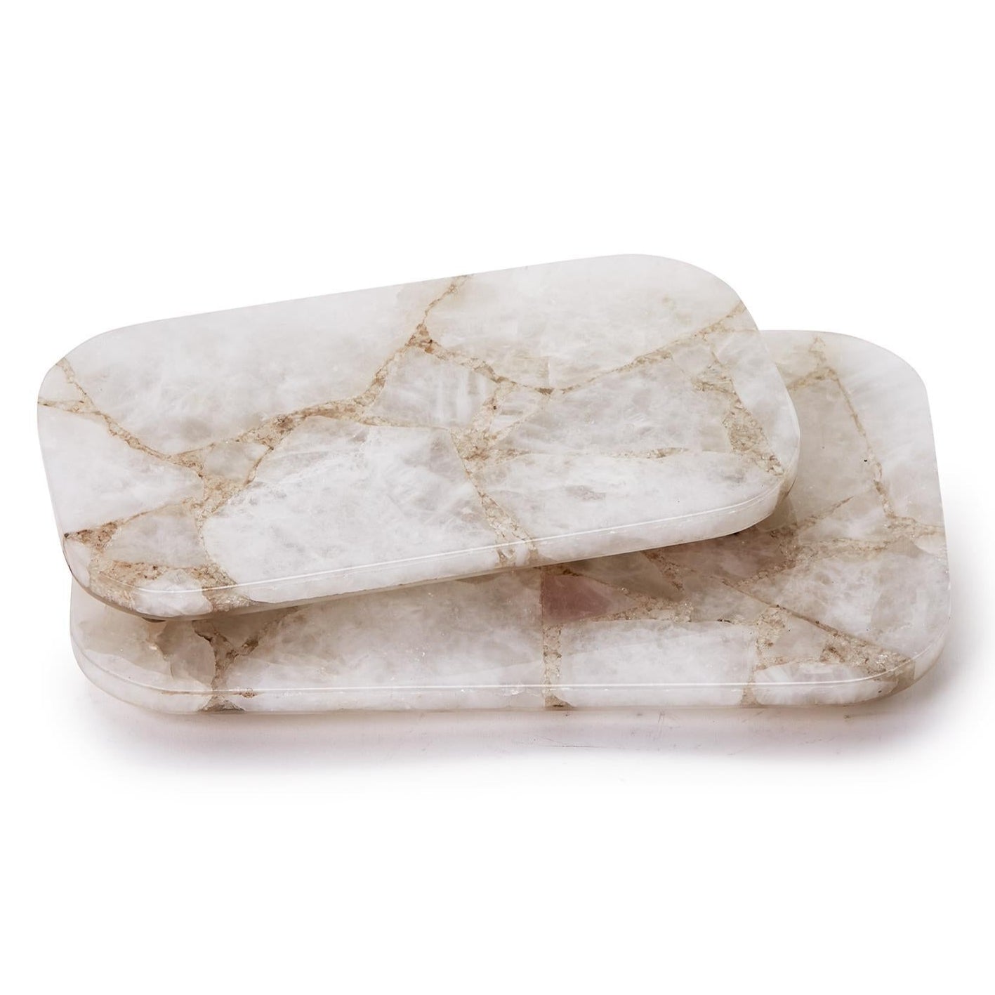 White Quartz Round Edge Tray Set of 2