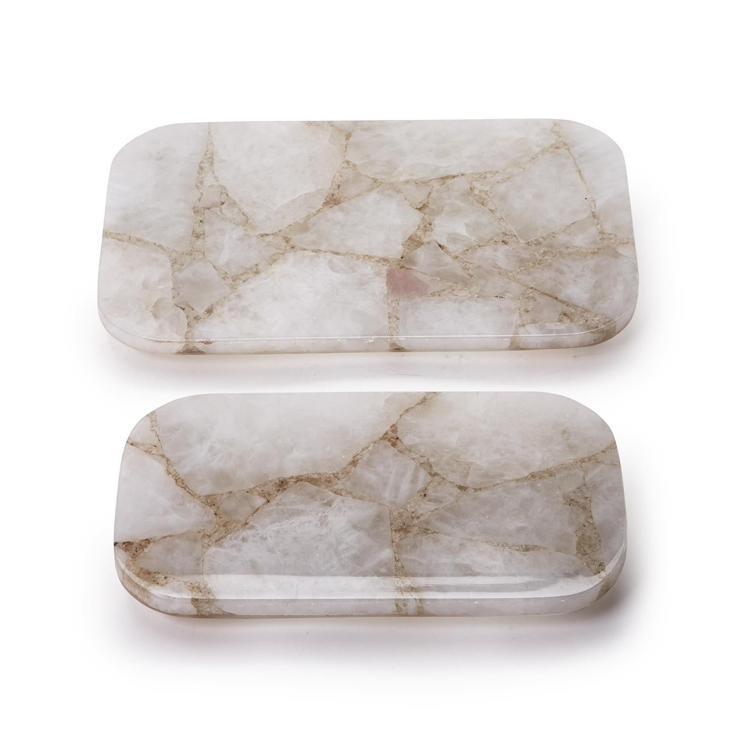 White Quartz Round Edge Tray Set of 2