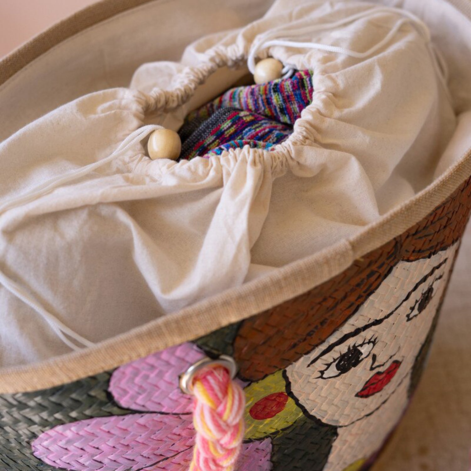 Girl with Blue Birds Hand-Painted Seagrass Bag