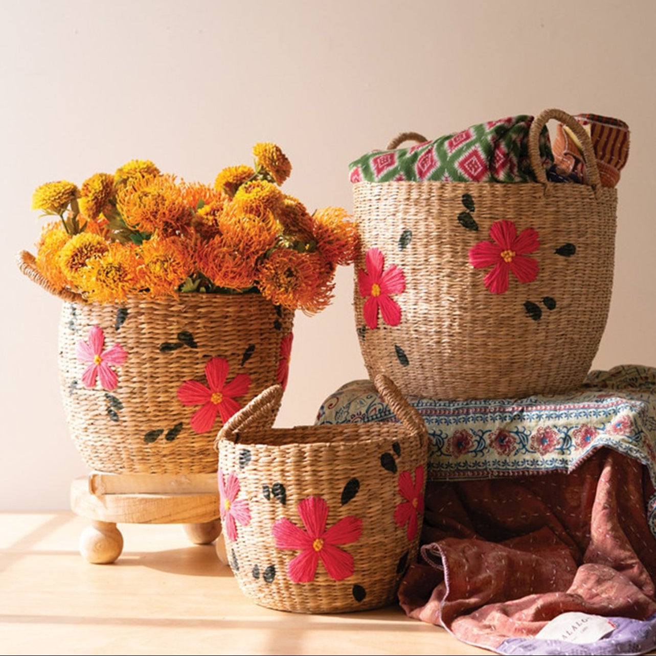 Flowers Seagrass Basket Set of 3