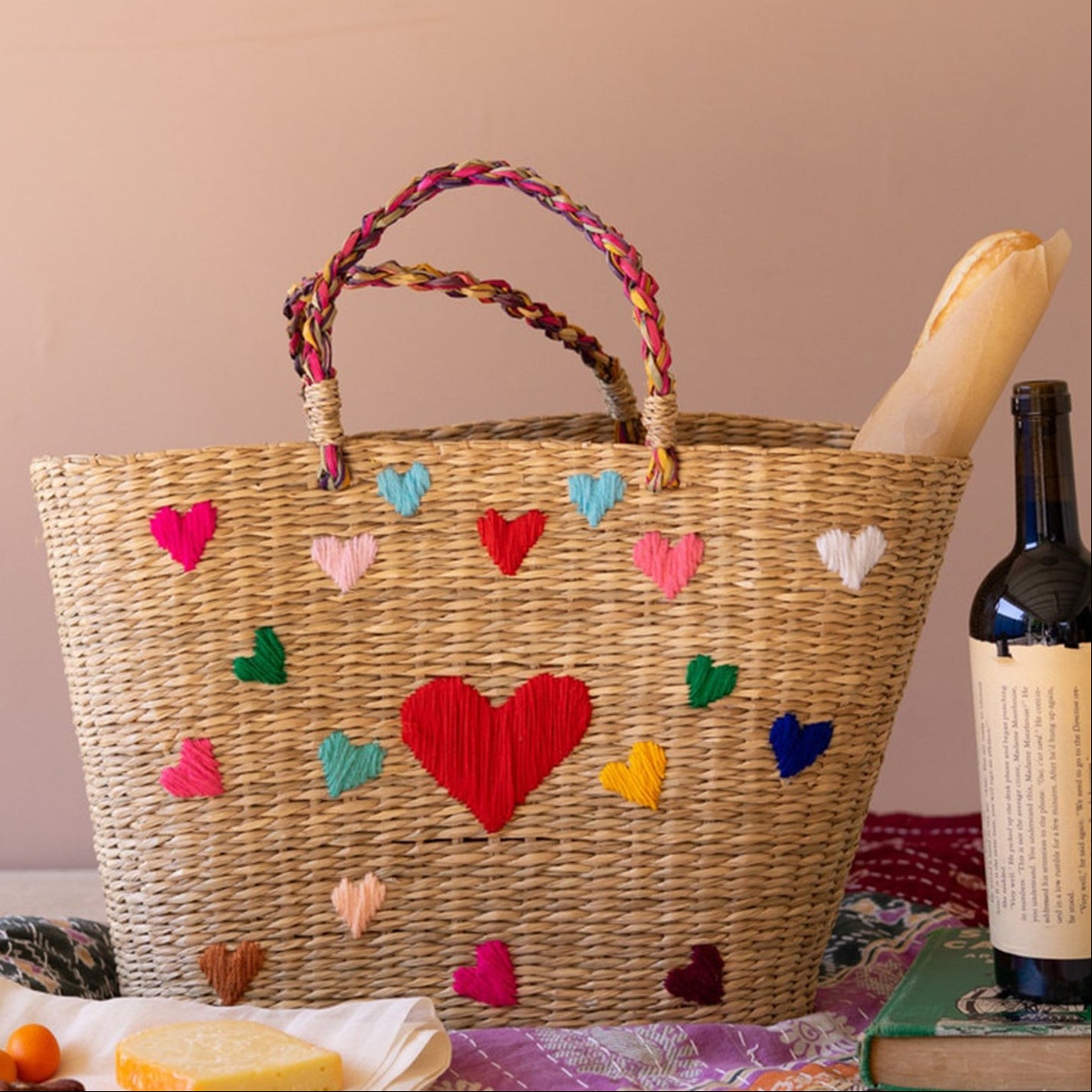Seagrass Basket with Hearts