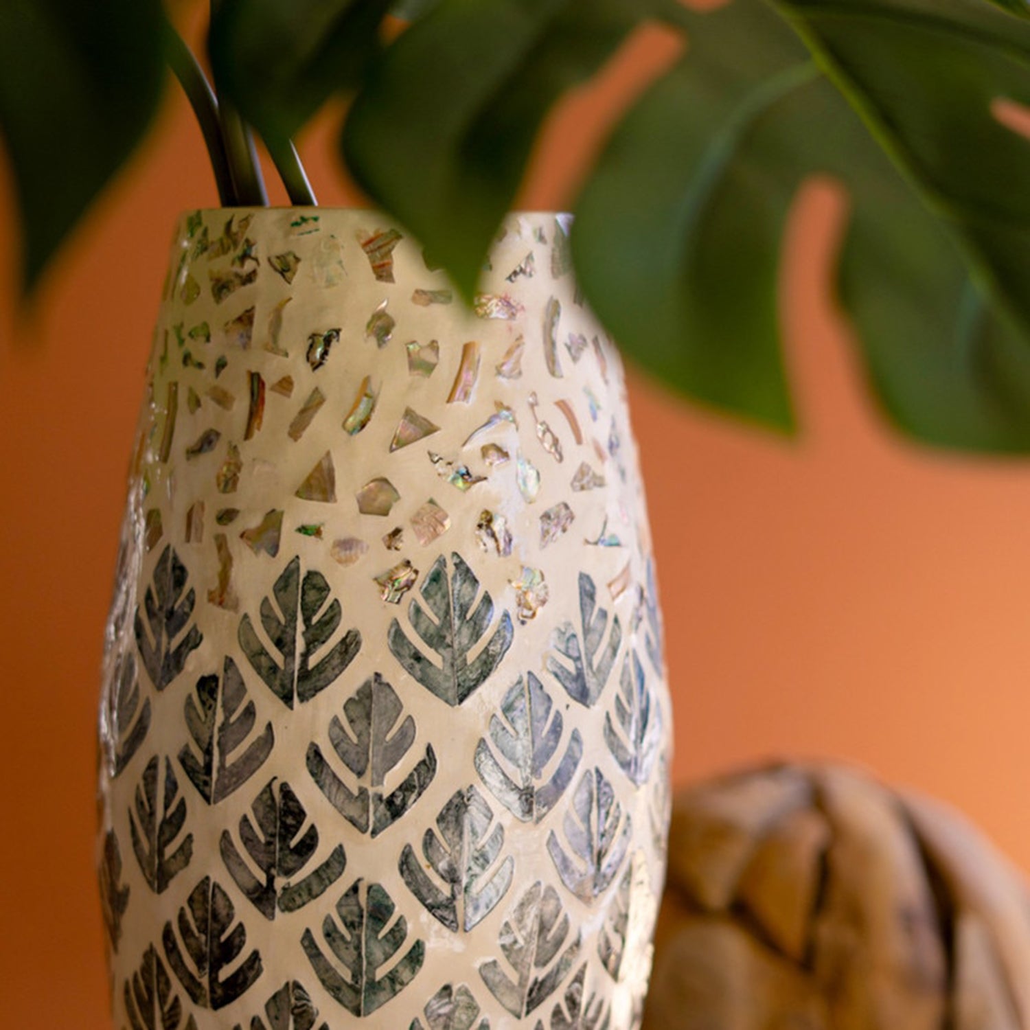 Spun Bamboo Vase with Capiz Shell #2