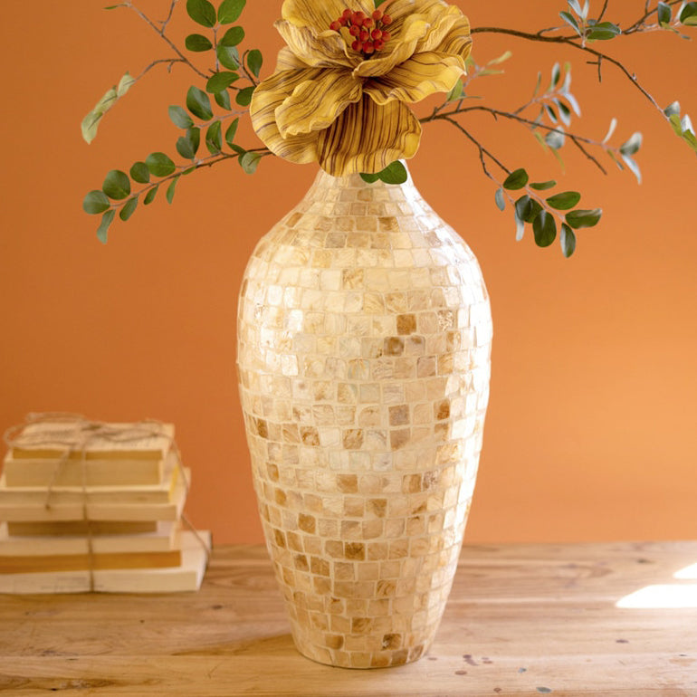 Spun Bamboo Vase with Capiz Shell #5